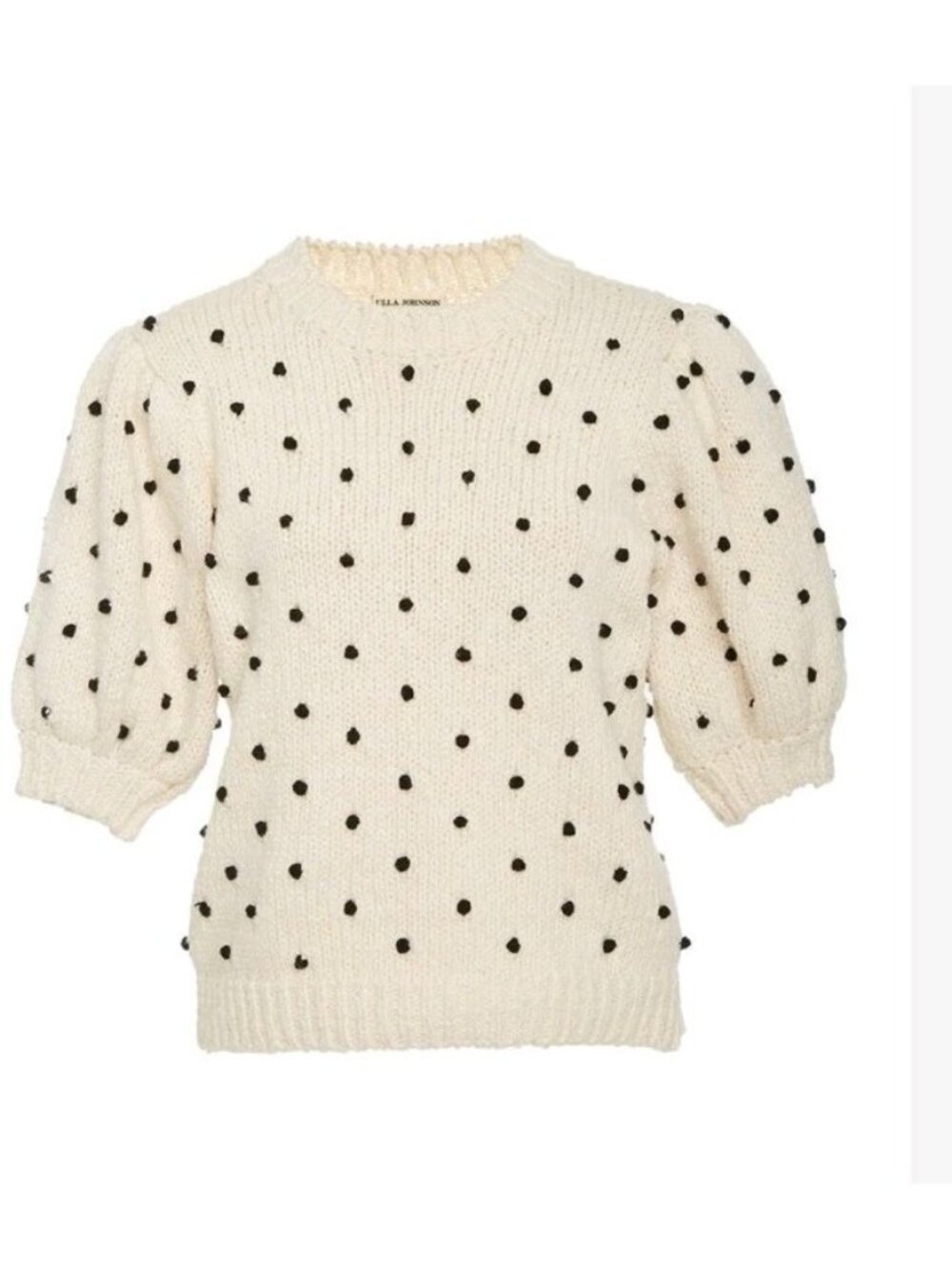 Ulla Johnson Bettine Cream Polka Dot Pompom Puff Sleeve Knit Sweater M Cotton